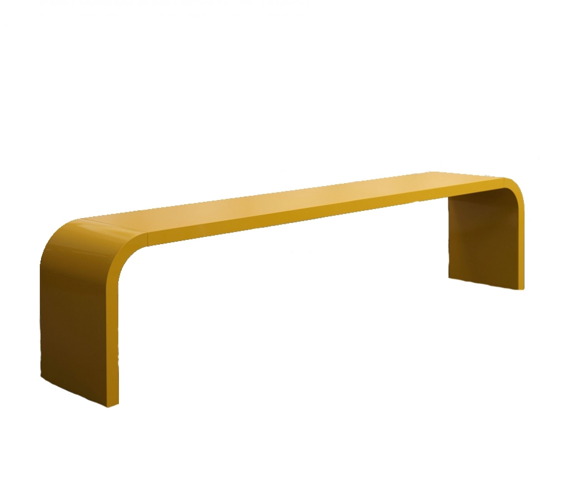 Gelbe M11 Highline Bank von Mueller Moebelfabrikation, moderne Sitzbank für Innen und Außen.