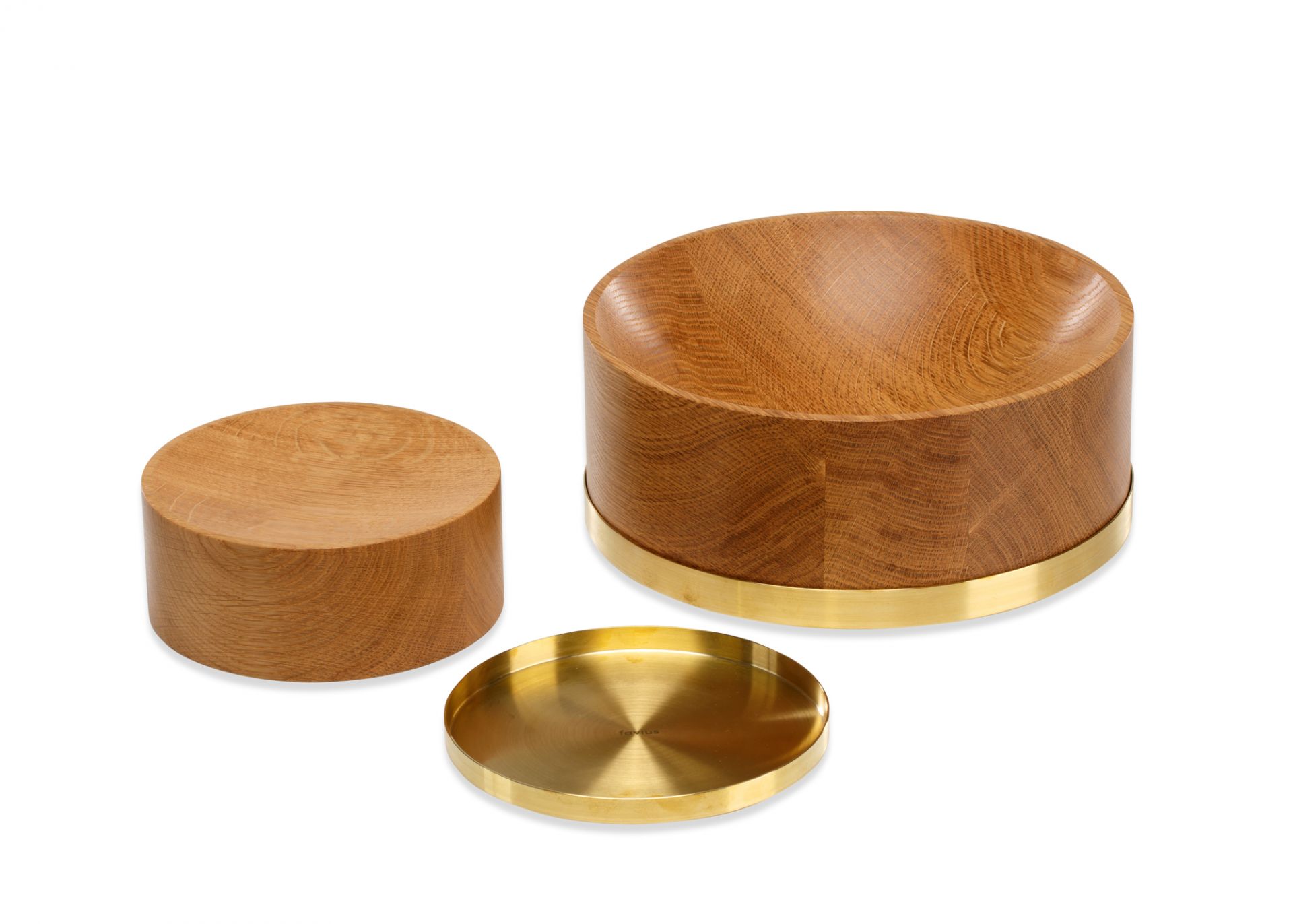 Den Schale Favius 2er Set aus Holz mit goldfarbenem Akzent, dekorative Schalen für Wohnaccessoires.