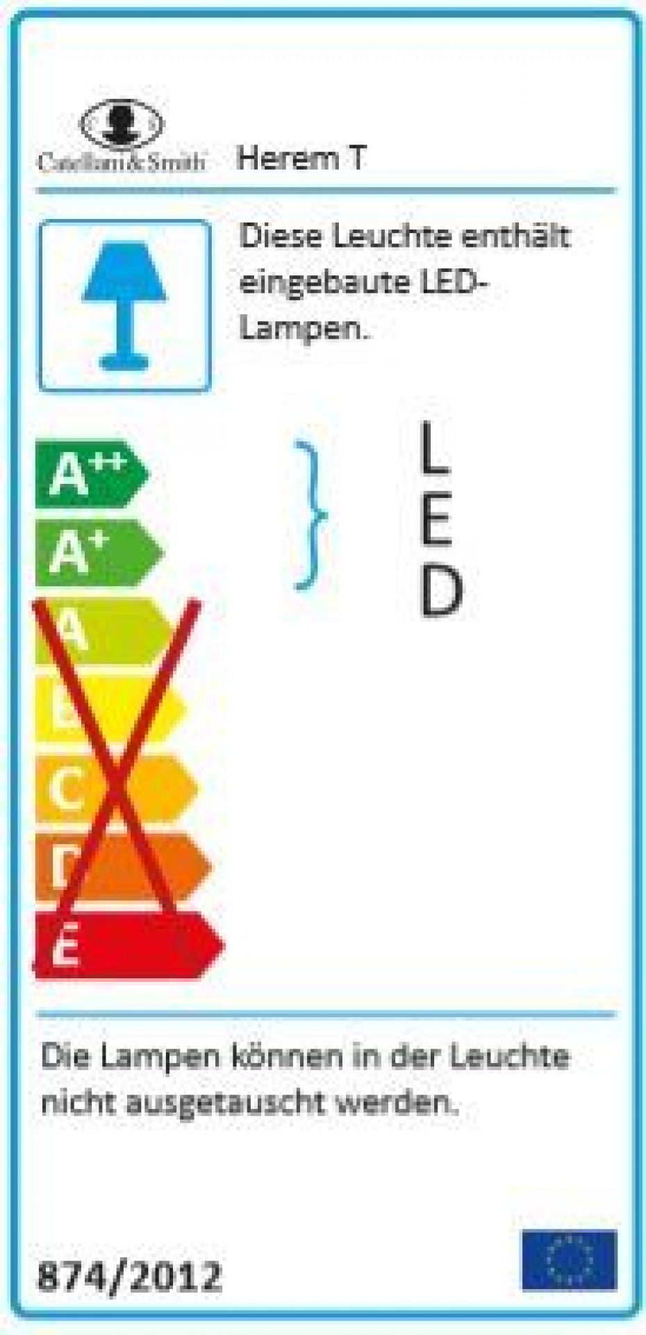 Energielabel der Herem T Tischlampe von Catellani & Smith mit LED-Effizienzklasse.