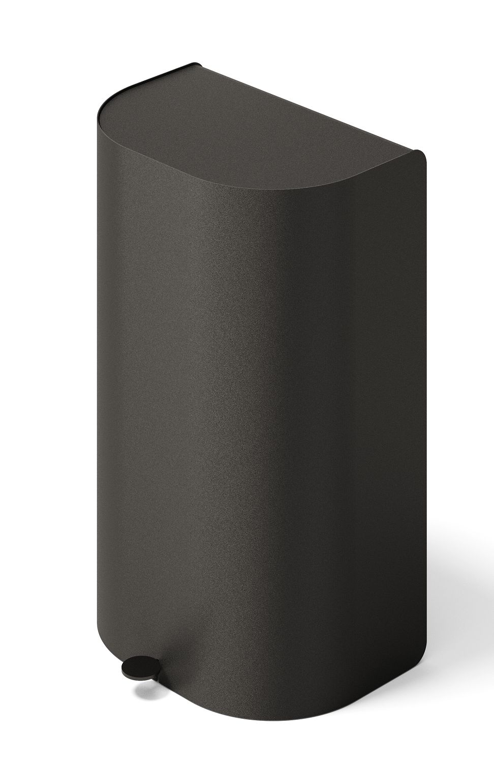 Schwarzer Mizetto Treteimer "Pelican" aus Metall, halbrunde Form, mit Pedal für hygienische Abfallentsorgung.