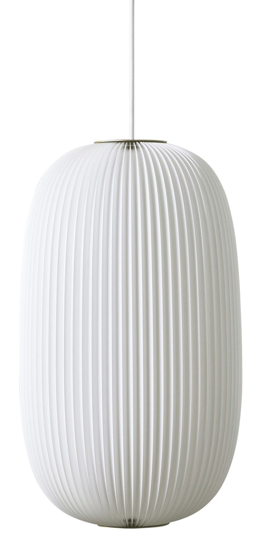 Weiße Lamella Pendelleuchte von Le Klint mit plissiertem Lampenschirm für stilvolle Beleuchtung.