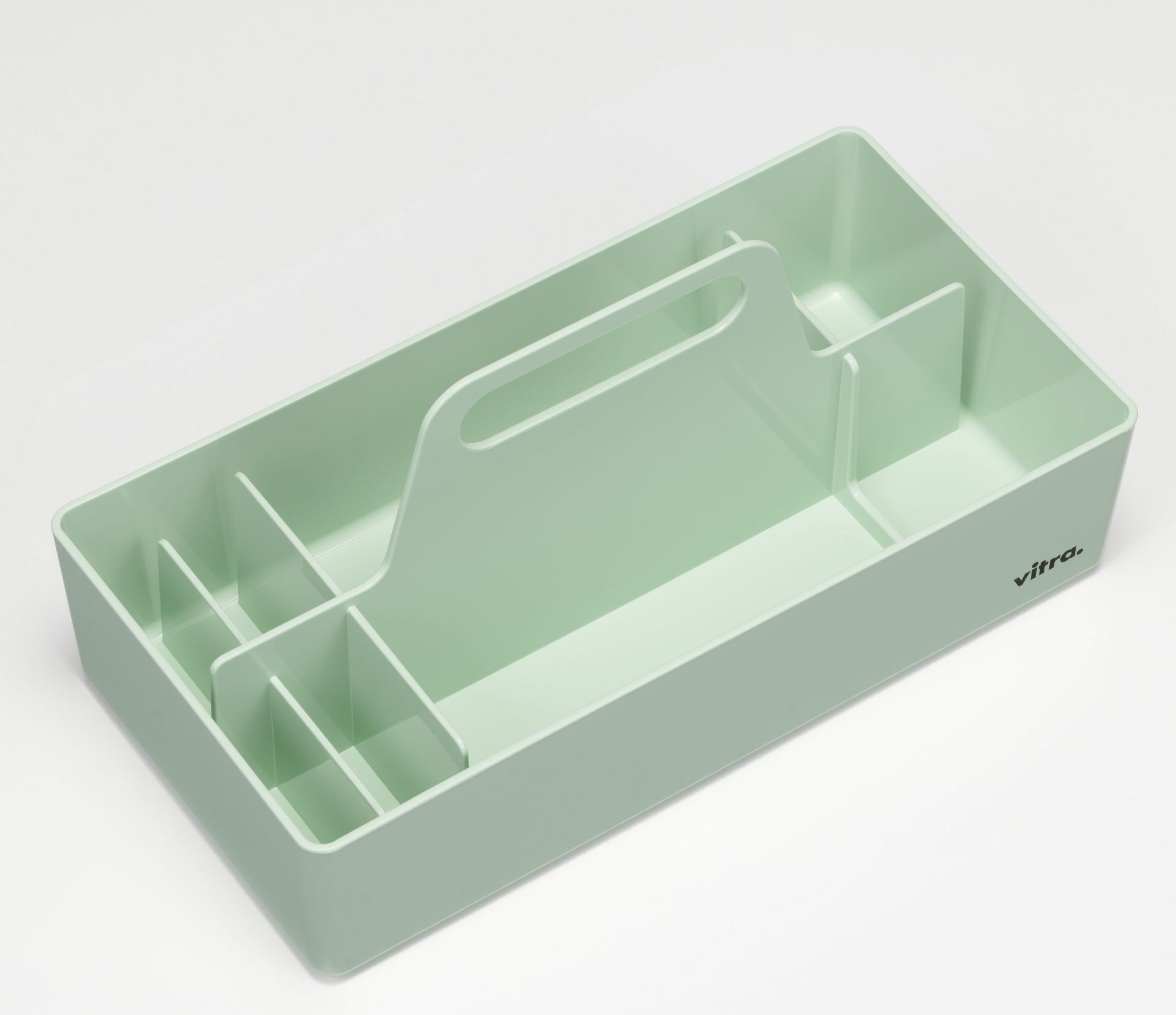 Vitra Toolbox RE, mintgrüne Organisationsbox mit Fächern und Tragegriff für Büro, Werkstatt oder Zuhause.