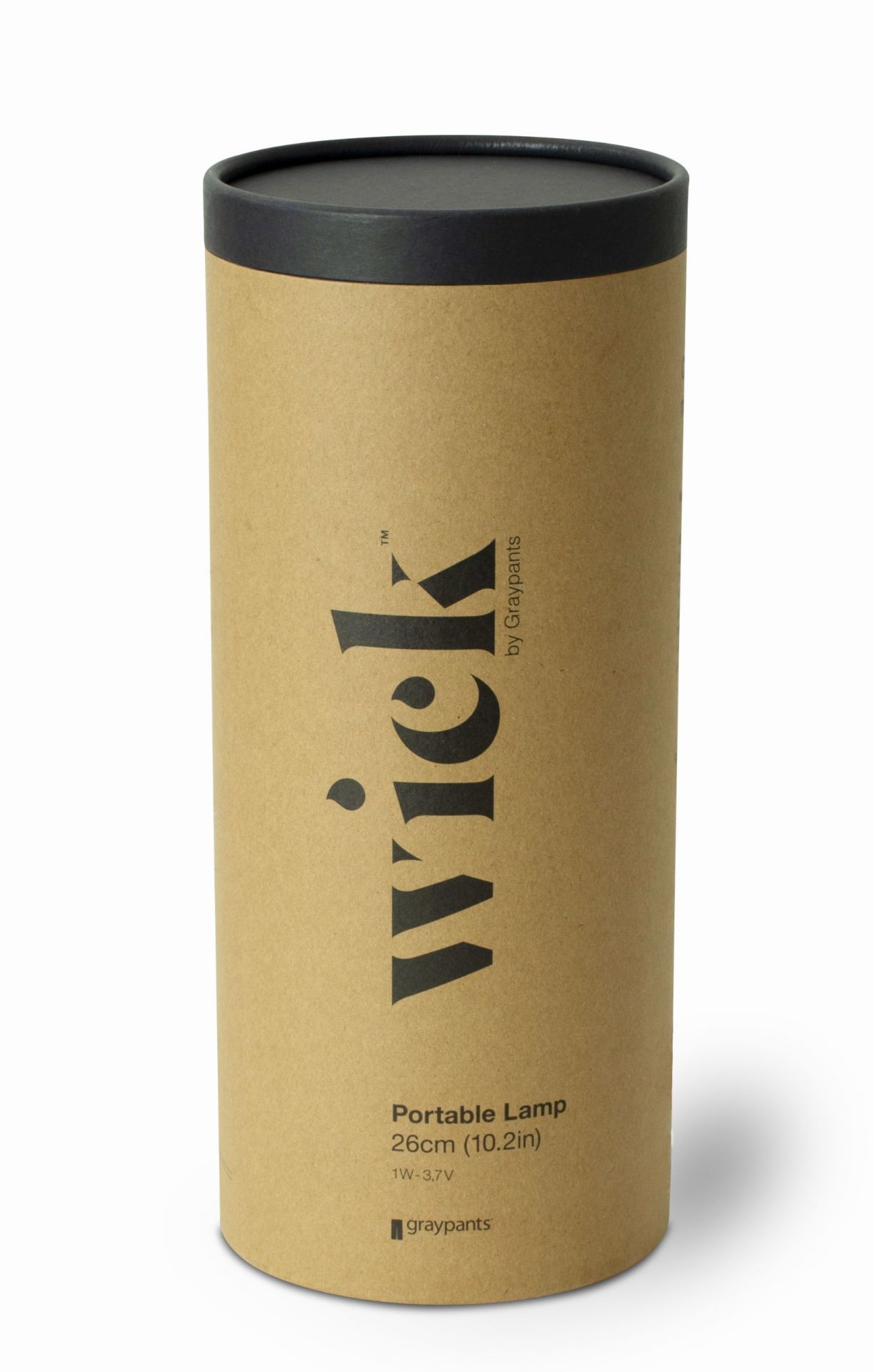 Wick Portable Akkuleuchte von Graypants, Tischleuchte im Karton-Design mit schwarzem Deckel, modernes Wohnaccessoire.