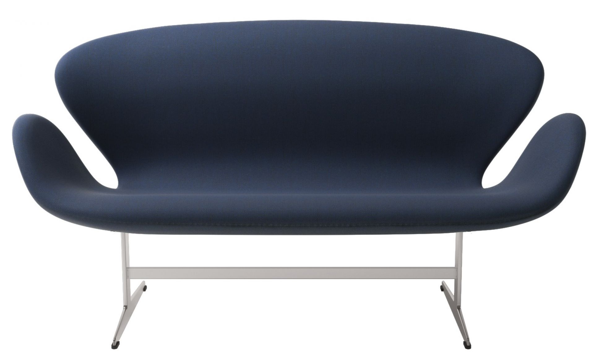 Blaues Swan Sofa mit Metallgestell, Designklassiker von Fritz Hansen. Designermöbel für Wohnzimmer.