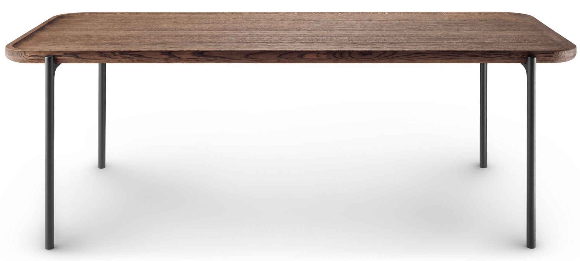 Savoye Tisch von Eva Solo: Rechteckiger Couchtisch aus geräucherter Eiche mit schwarzen Metallbeinen.