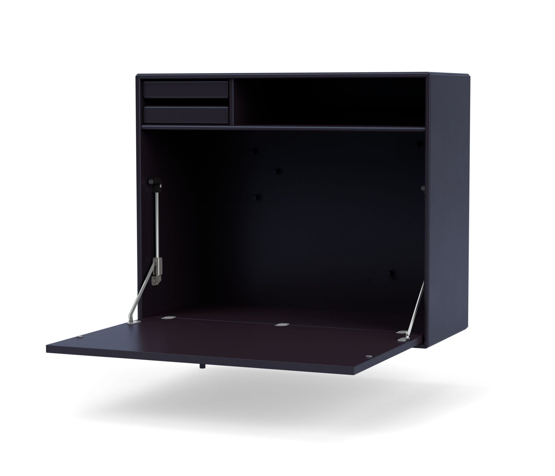 Offener, dunkelbrauner STUDIO Sekretär mit Schubladen und Ablagefach für Homeoffice.