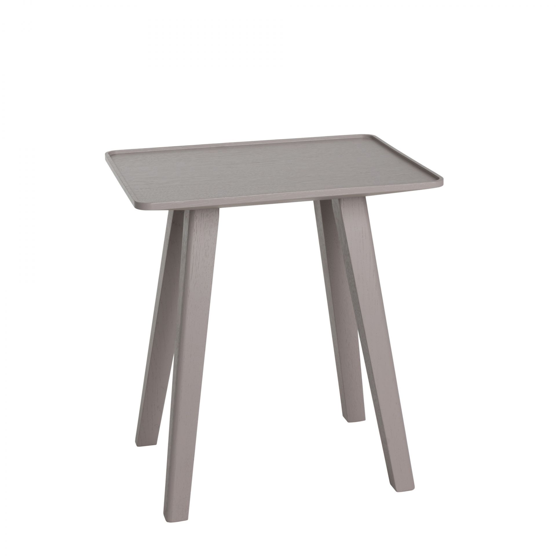 Nini Hocker von Schönbuch, grauer Beistelltisch aus Holz mit drei Beinen, modernes Möbeldesign.