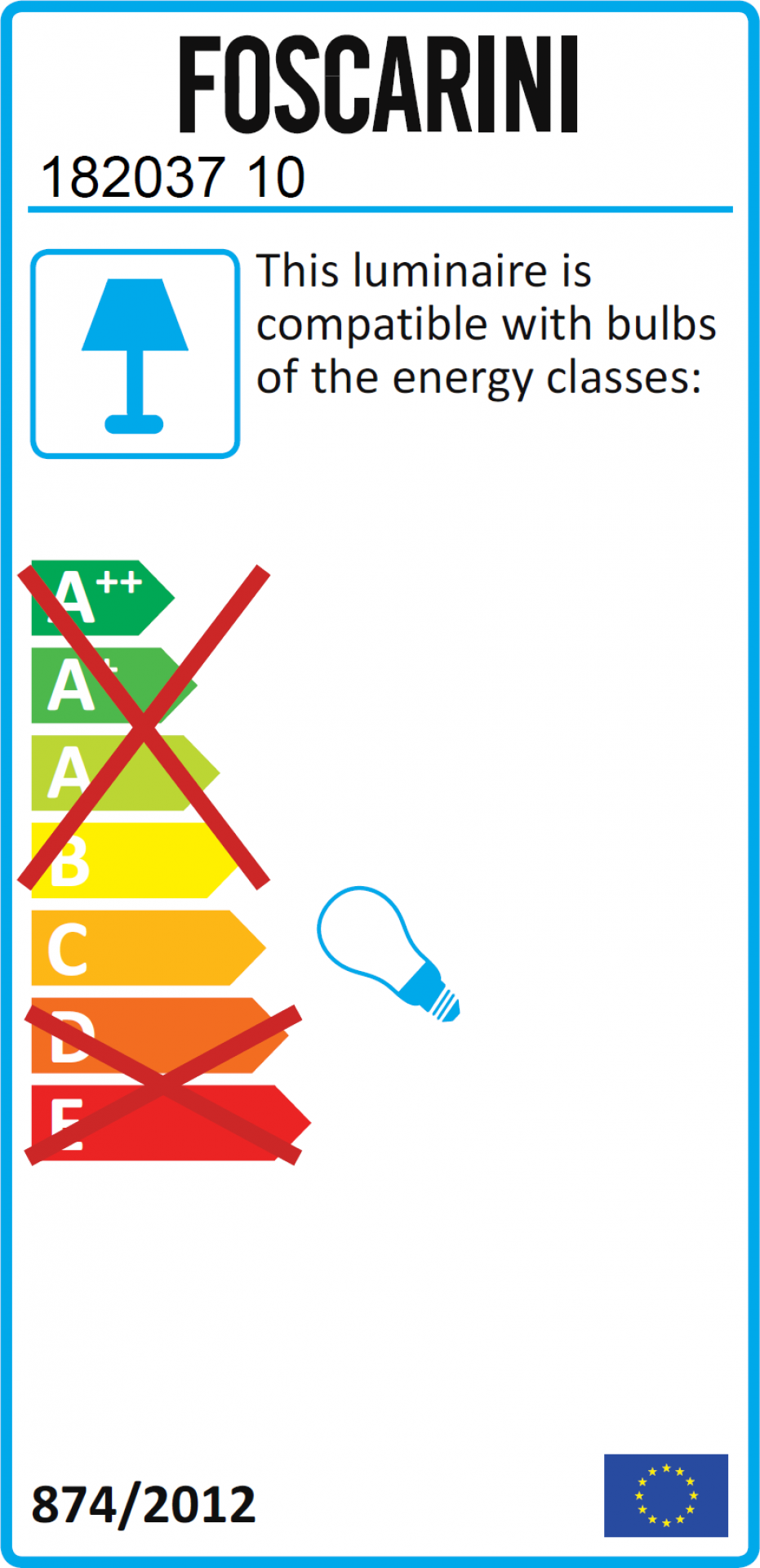 Energieeffizienzlabel der Foscarini Tress Mini Pendelleuchte, kompatibel mit Leuchtmitteln der Energieklassen A++ bis A.