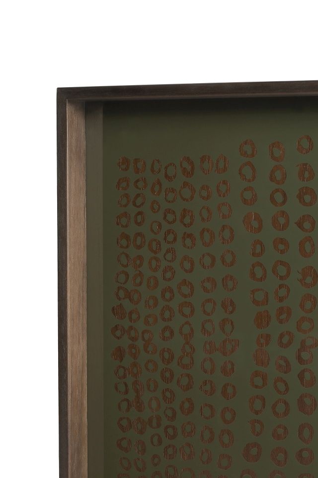 Quadratisches Ethnicraft Tablett "Second Nature Trays" mit abstraktem, ethnischem Muster und Holzrahmen. Dekoration für Wohnzimmer.