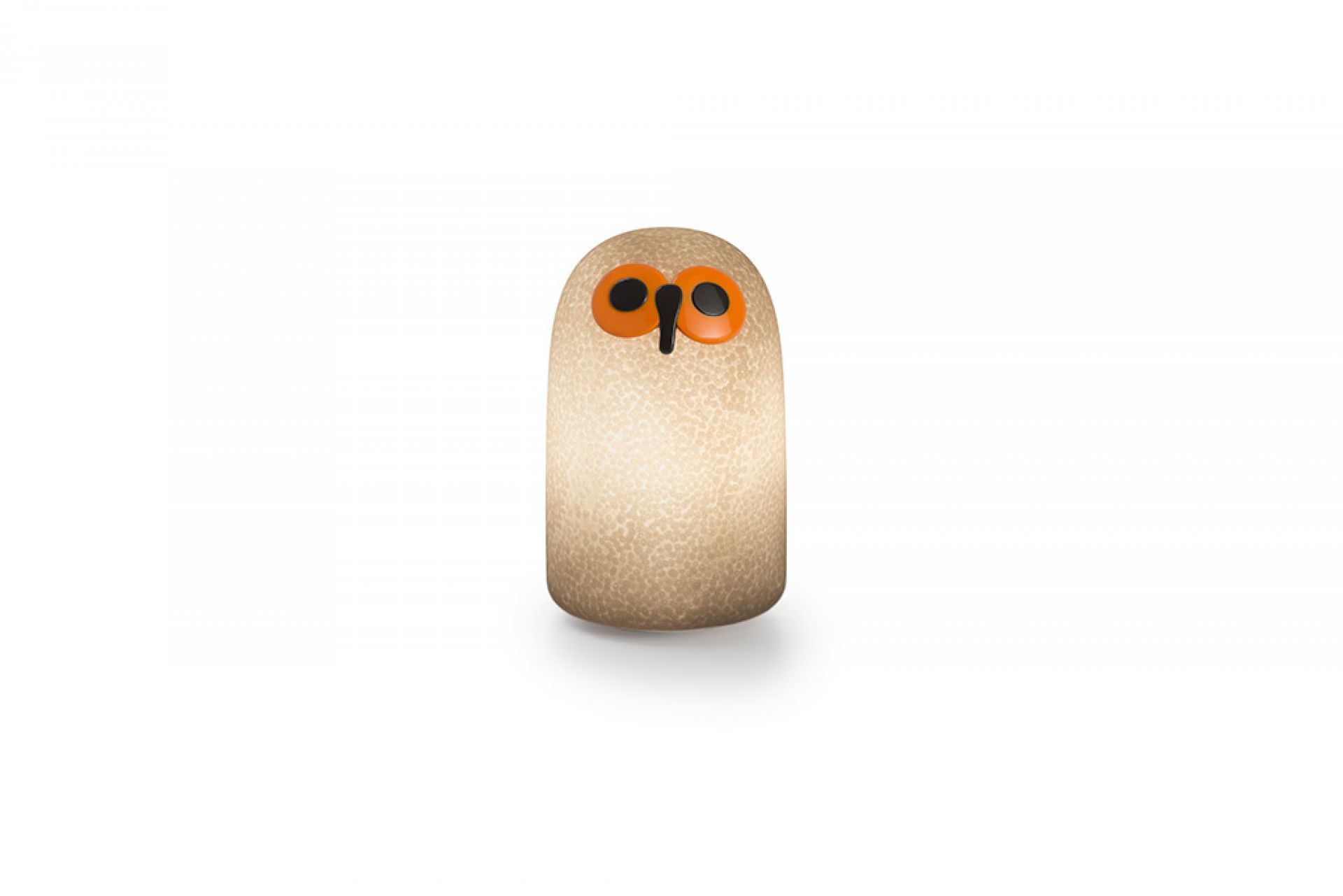 Linnut Sulo S Tischleuchte von Magis in Eulenform mit orangenen Augen, moderne Kinderzimmerlampe.