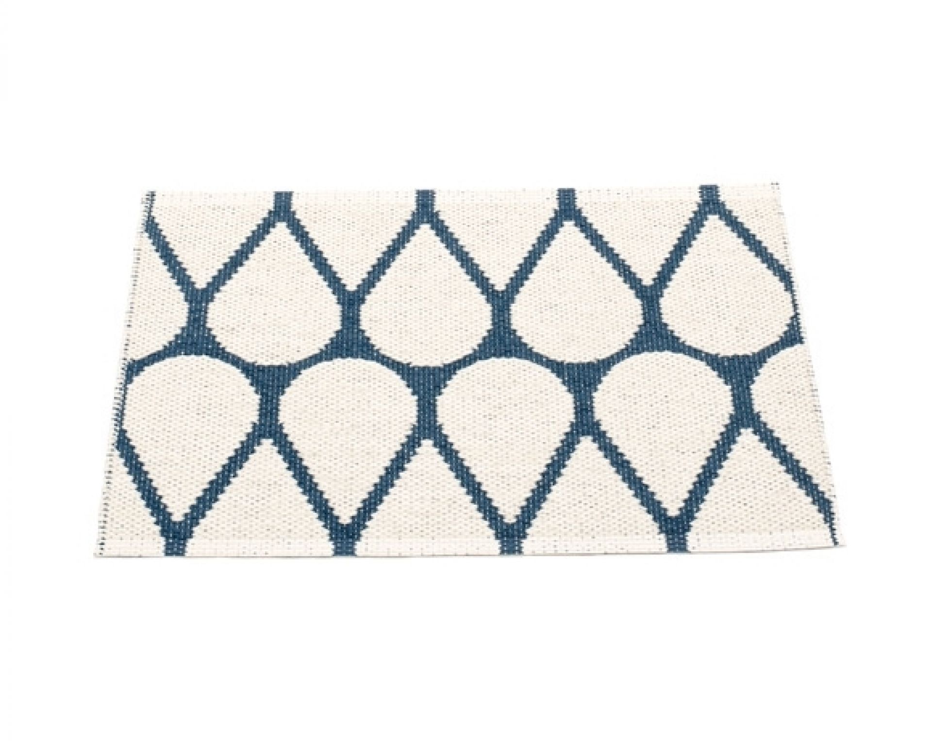 Otis Kunststoffteppich Pappelina Ocean Blau-Vanille, 70x50 cm. Teppich mit blau-weißem Tropfenmuster, geeignet für Innen- und Außenbereiche.