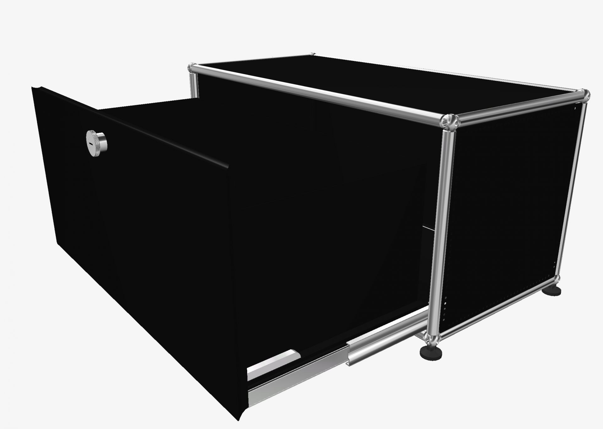 USM Haller Lowboard in Graphitschwarz mit einer Schublade, modernes Designmöbel für Wohnzimmer und Büro.