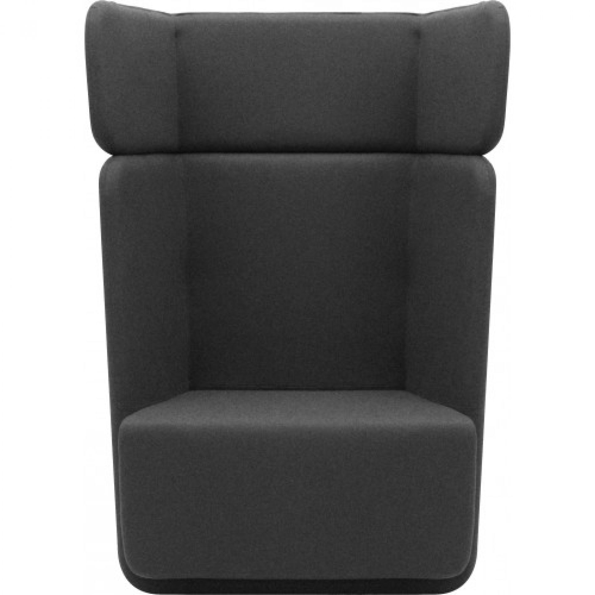 Frontansicht des grauen Basket Sessels High Softline, ein moderner Ohrensessel für Wohnzimmer und Büro.