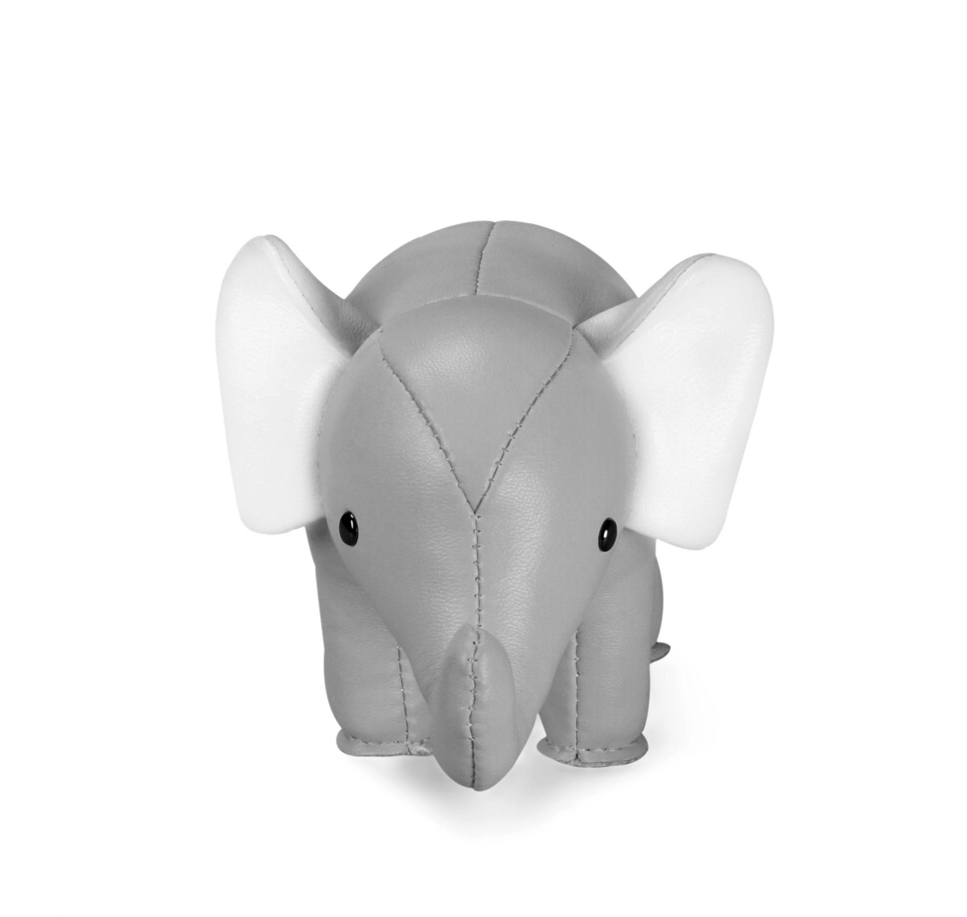 Grauer Züny Elefant Briefbeschwerer aus Kunstleder mit weißen Ohren, dekoratives Accessoire für Schreibtisch und Büro.