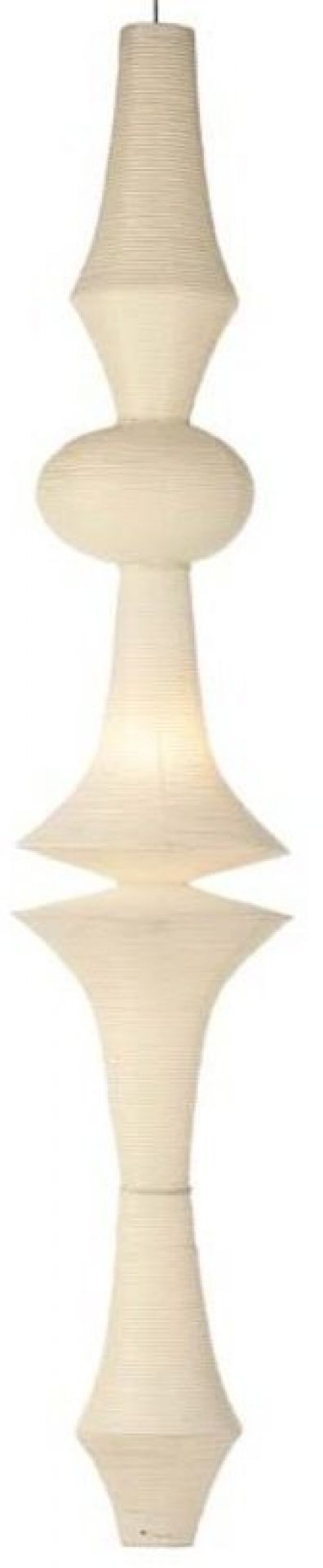 Akari Hängeleuchte E von Vitra, eine lange, weiße Papierleuchte für Wohnräume.