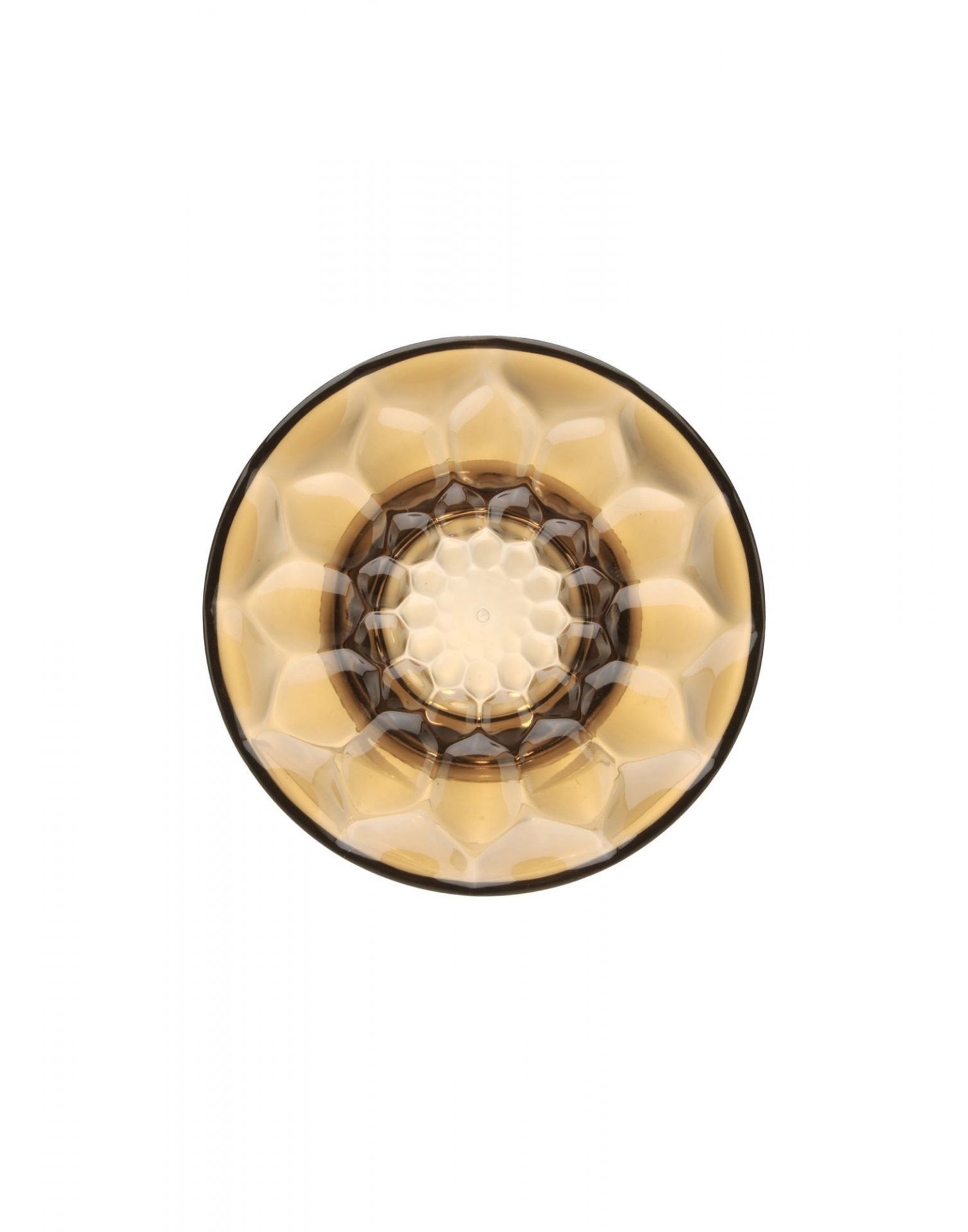 Ansicht von oben: Kartell Jellies Garderobenhaken in Bernstein mit dekorativem, facettiertem Design.