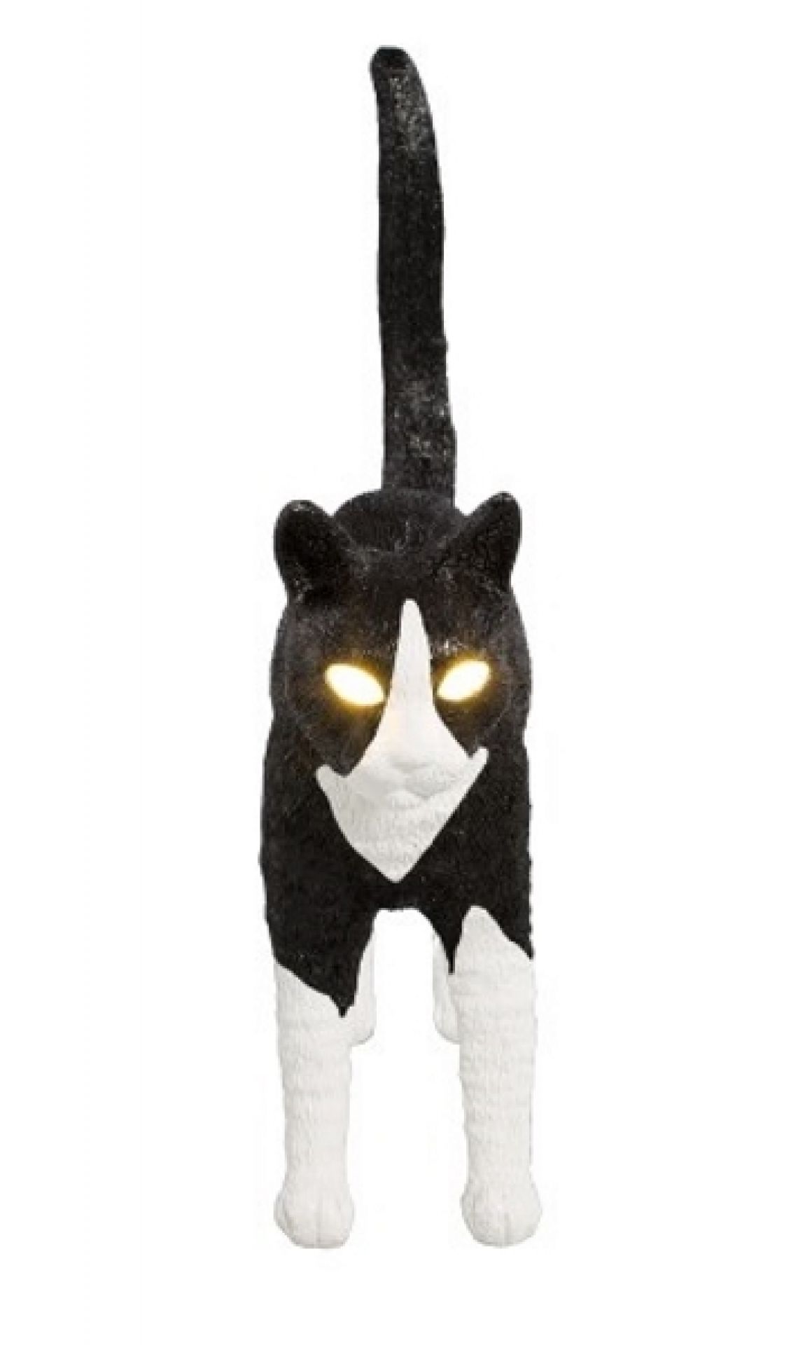 Schwarze und weiße Jobby Cat Lampe von Seletti, Katzenlampe mit leuchtenden Augen.
