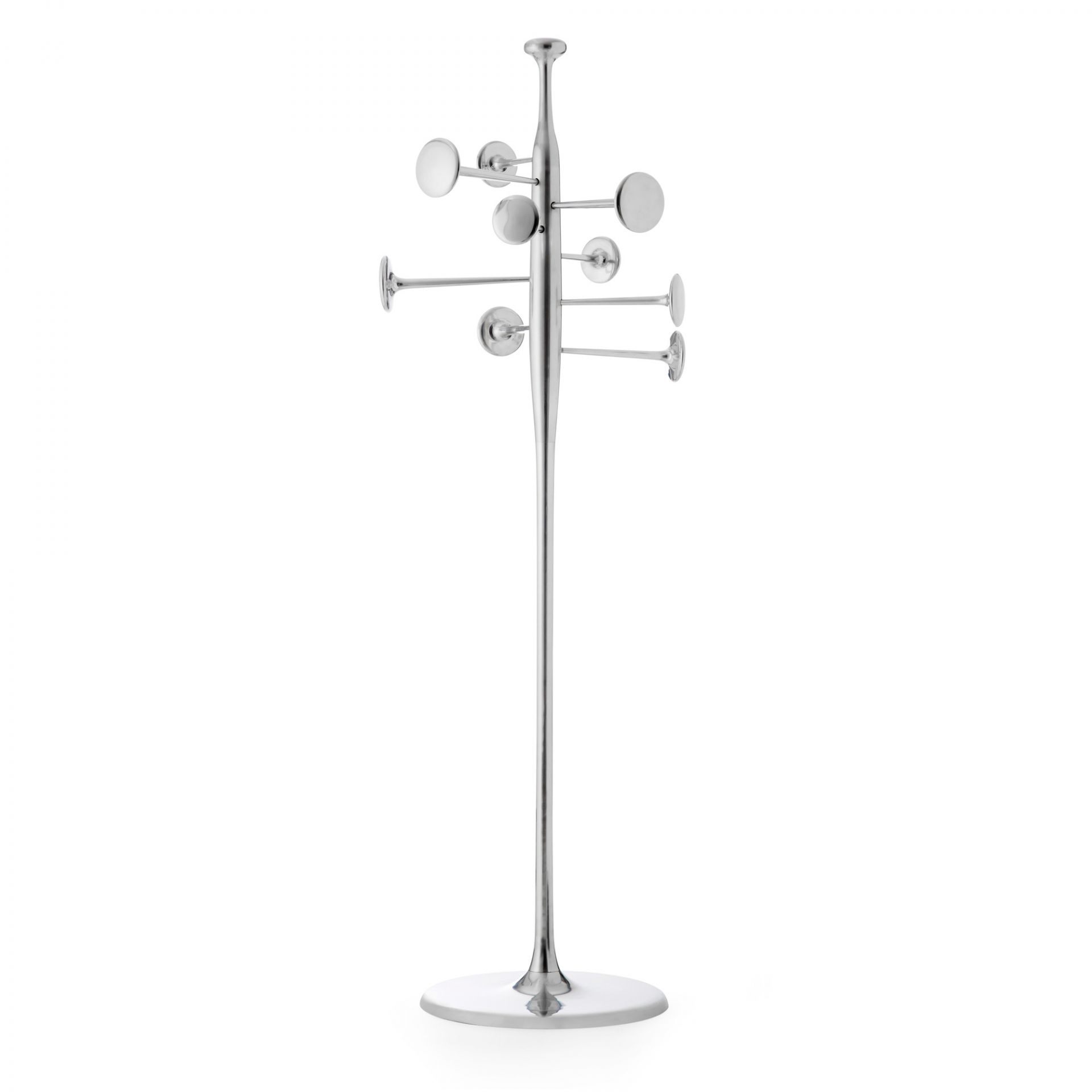 Trumpet Coat Stand Kleiderständer aus Aluminium, moderner Garderobenständer mit runden Haken, freistehend und platzsparend.