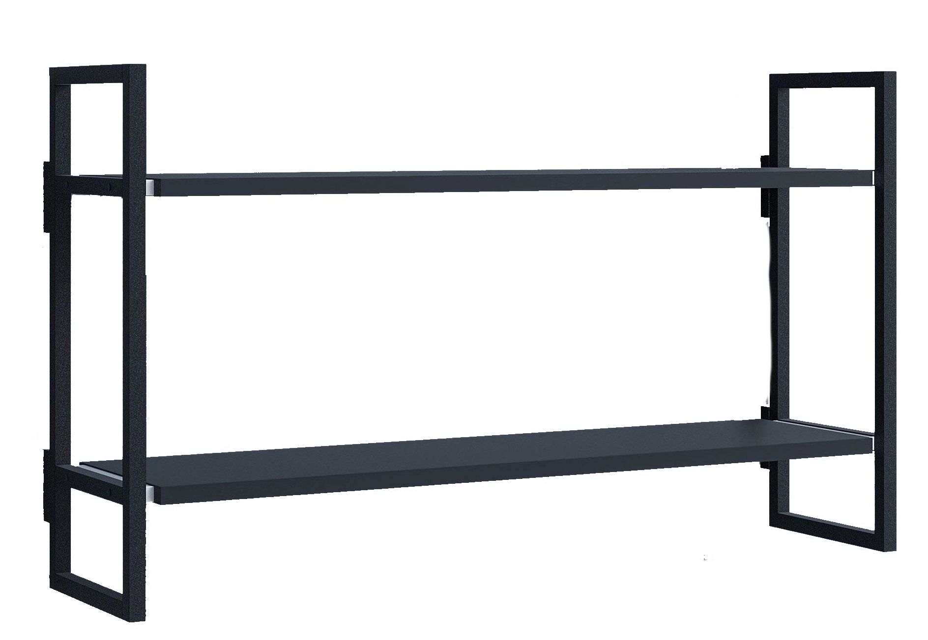 Schwarzes Oncono Wandregal Grundmodul C mit zwei Regalböden und minimalistischem Design für die Wandmontage.