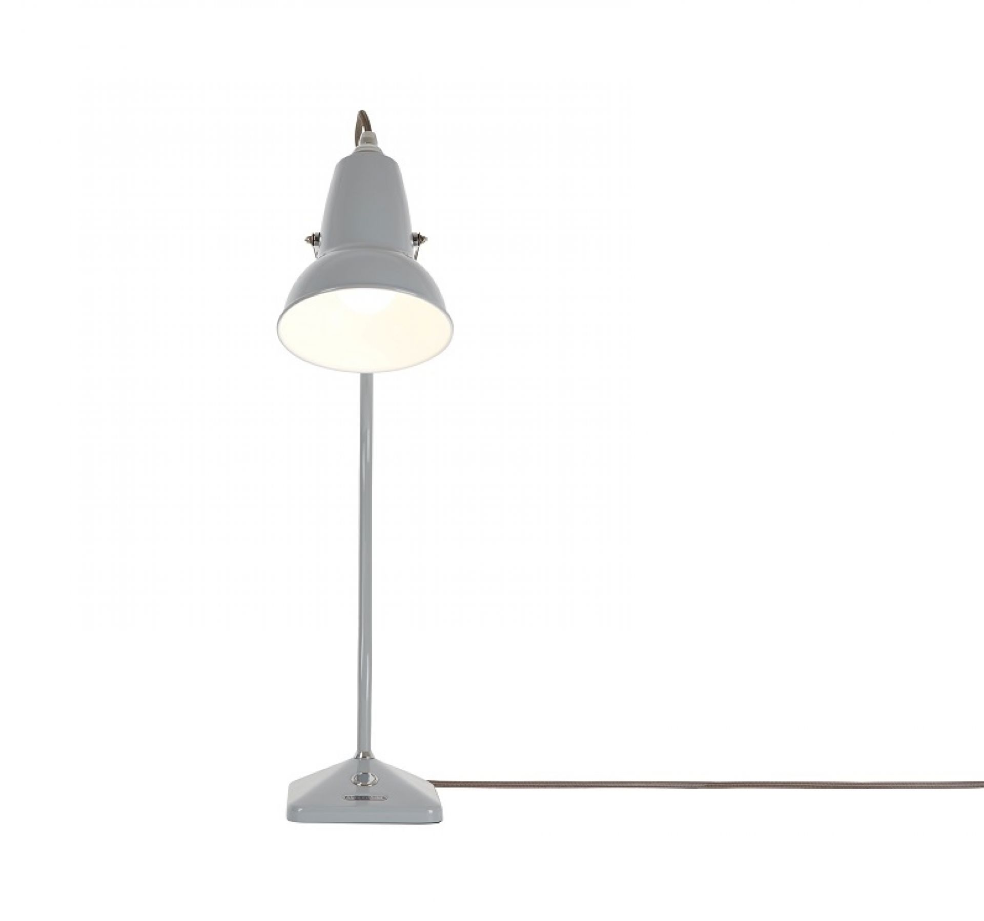 Graue Anglepoise Original 1227 Mini Tischleuchte, moderne Schreibtischlampe für Büro und Zuhause.