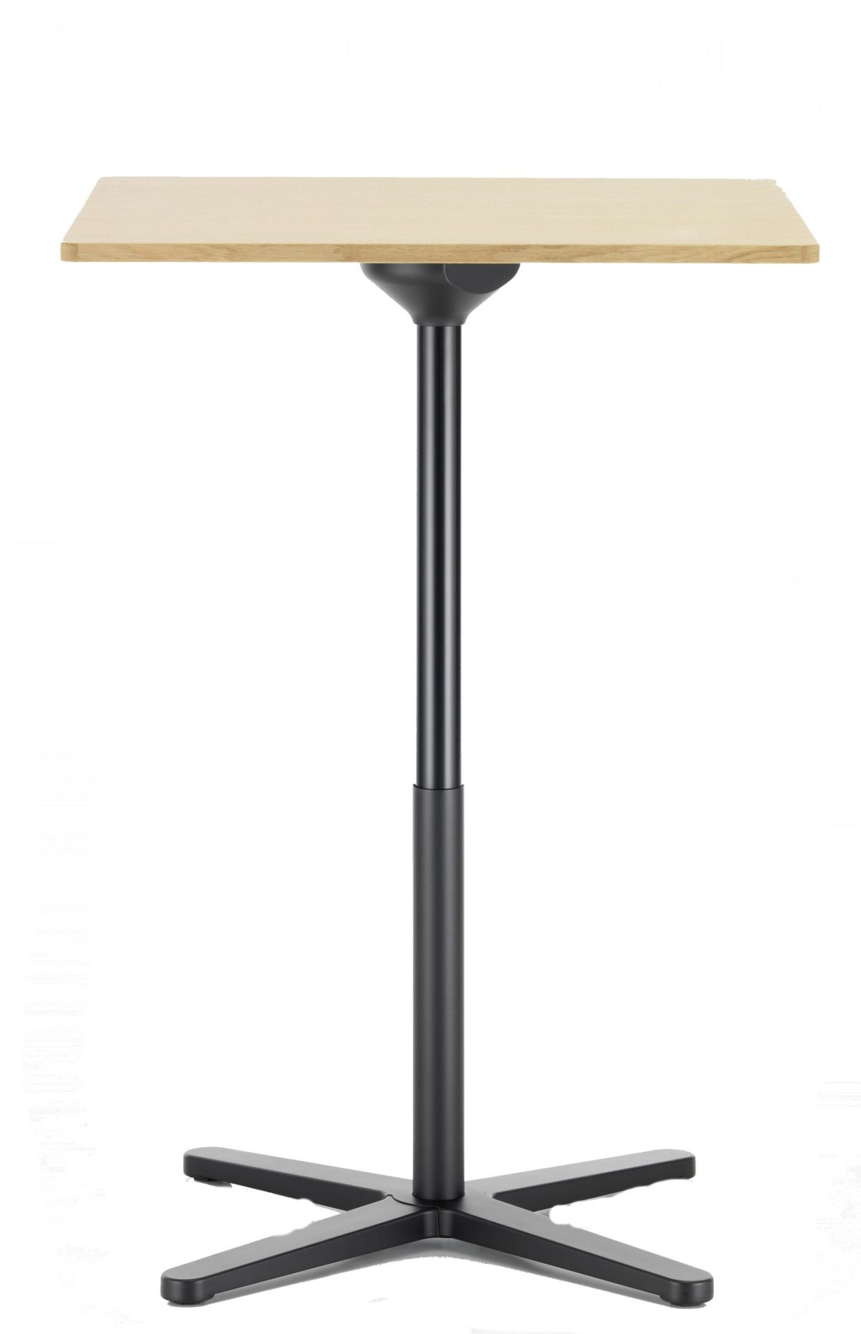 Vitra Super Fold Table, ein rechteckiger, faltbarer Stehtisch mit hellem Holz und schwarzem Gestell.
