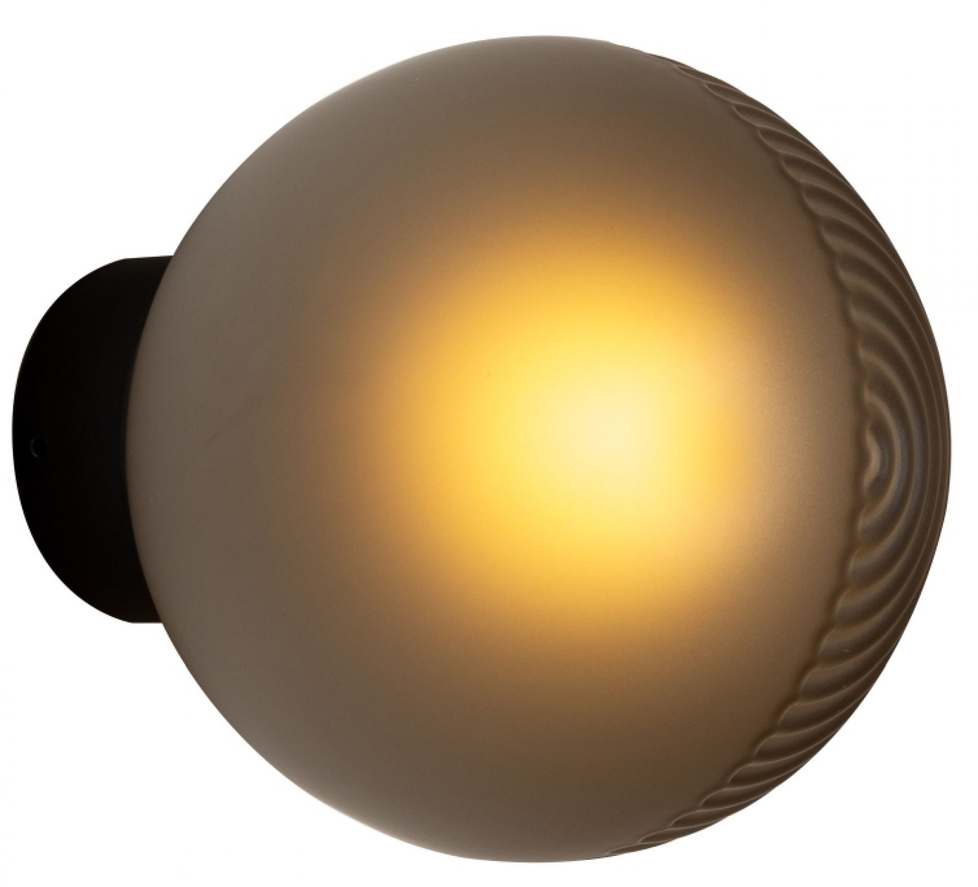 Stellar Wandleuchte von Pulpo, rauchgraues Glas mit schwarzer Wandhalterung, modernes Design.