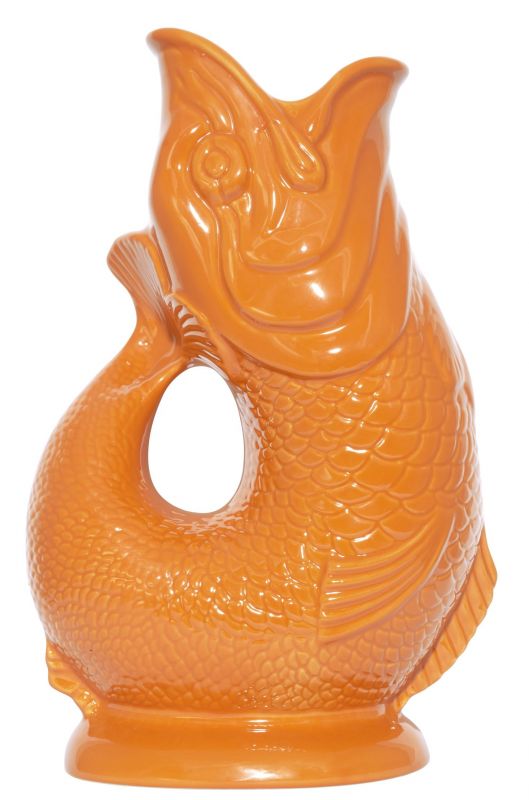 Orange Gluckigluck Fischkaraffe in XL Größe. Keramik Wasserkaraffe und dekorative Vase.
