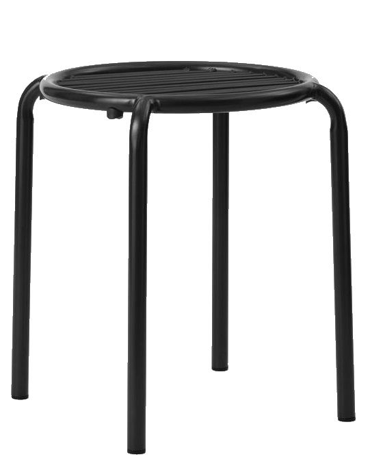 Schwarzer Vig Stool Hocker von Normann Copenhagen für den Außenbereich, minimalistisches Design mit Stahlgestell.