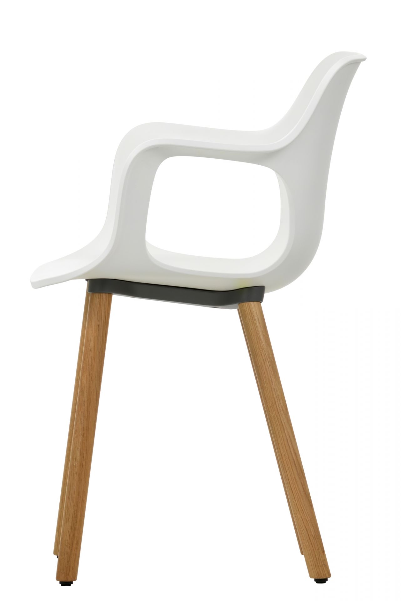 Weißer Hal Armchair mit Armlehnen und Holzbeinen von Vitra, Ansicht von hinten. Moderner Designstuhl.