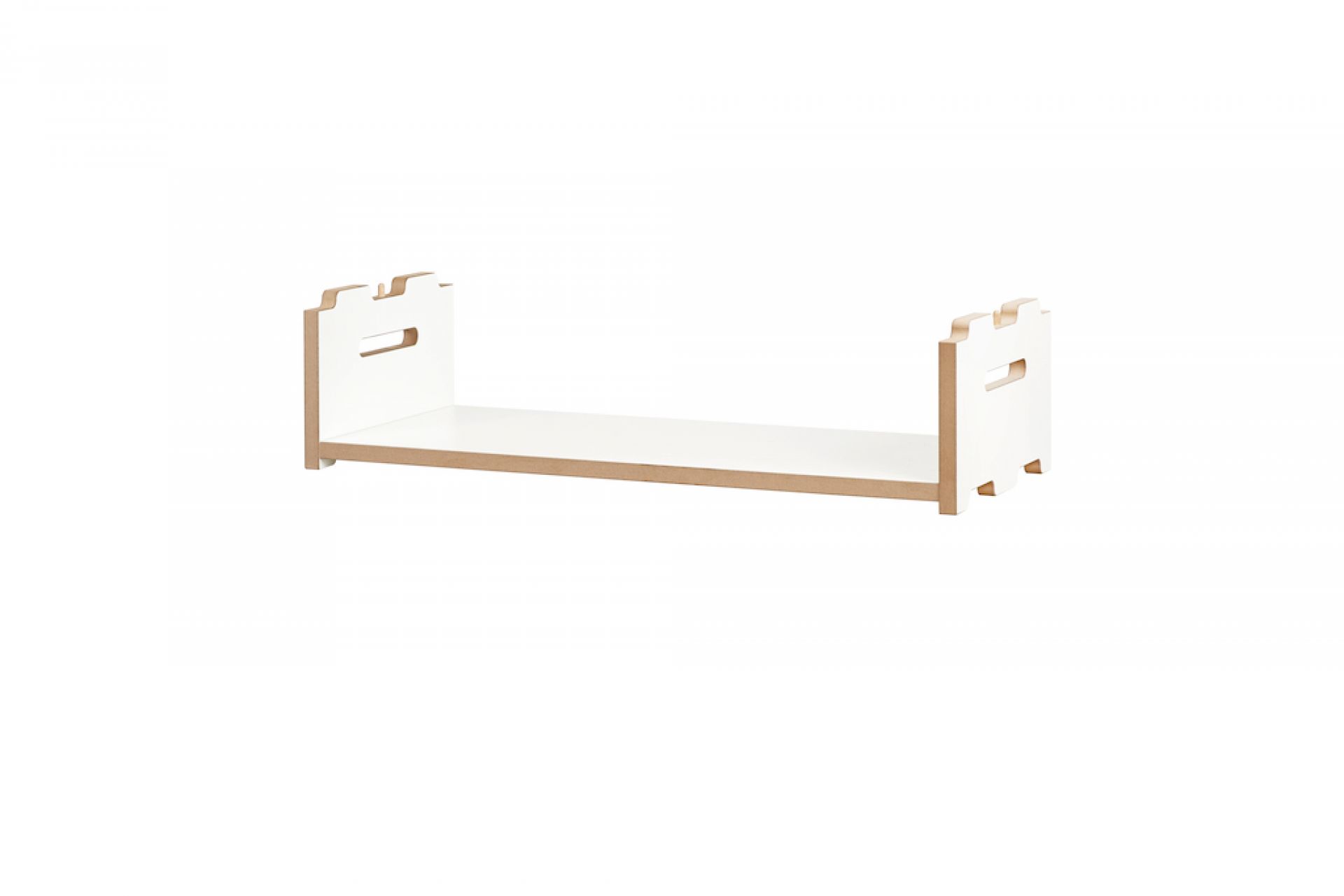Tojo Hochstapler Anbaumodul Niedrig: Weißes, modernes Regalelement für flexible Stauraumlösungen im Kinderzimmer oder Wohnbereich.