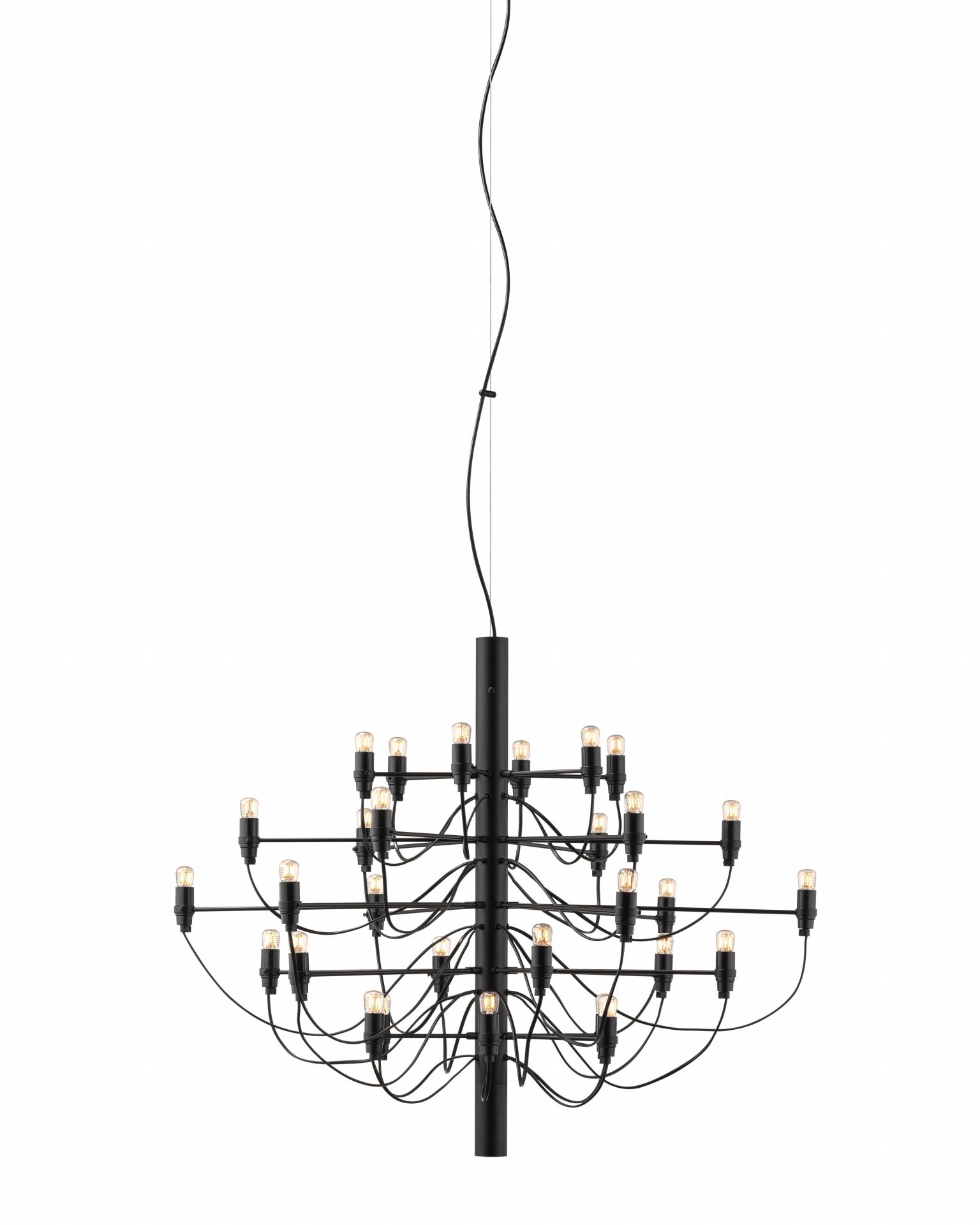 Schwarzer 2097 Kronleuchter von Flos mit 30 klaren LED-Glühbirnen, moderne Deckenleuchte.