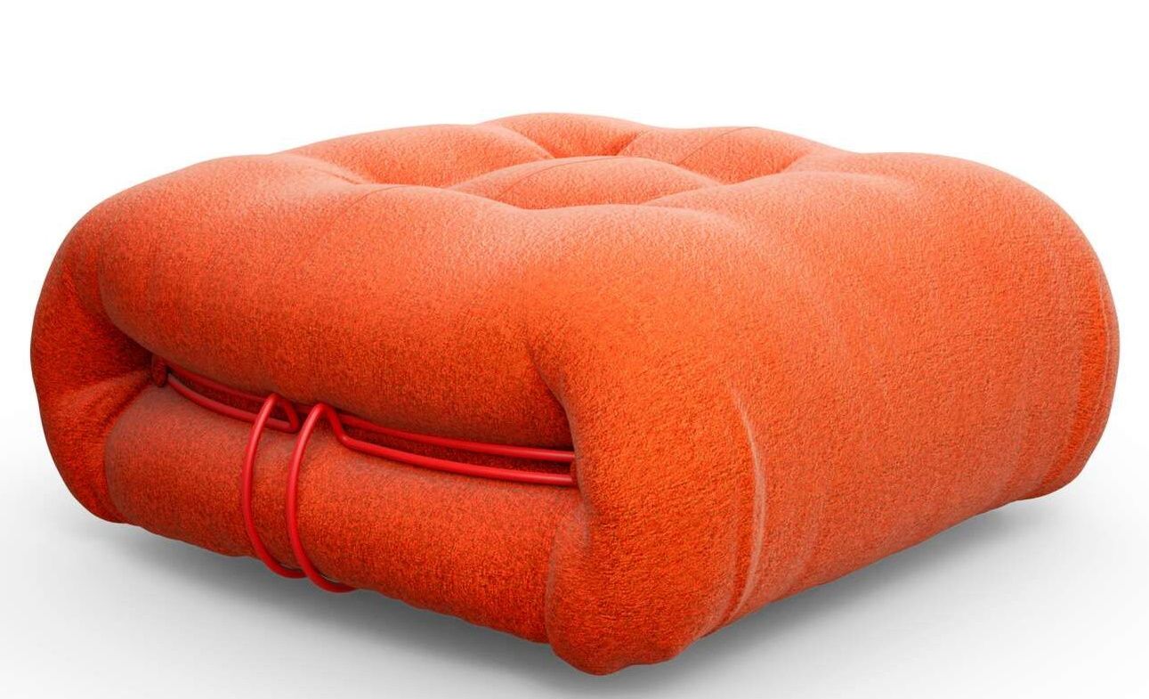 Oranger Soriana Hocker von Cassina mit rotem Metallgestell, modernes Design Sitzmöbel.