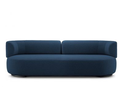 Blaues K-Wait Sofa von Kartell mit Bouclé-Bezug. Modernes Design für Wohnzimmer und Lounge.