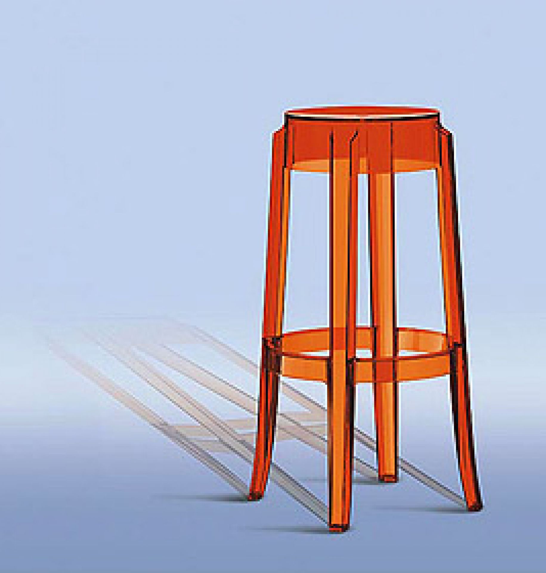 Oranger, transparenter Charles Ghost Hocker von Kartell. Design Hocker für Küche oder Bar.