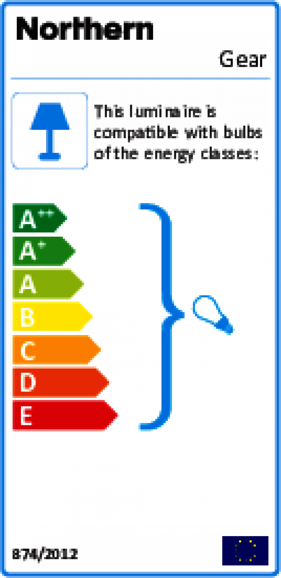Energieeffizienzlabel für Northern Gear Stehleuchte: A++ bis E, für energiesparende Beleuchtung.