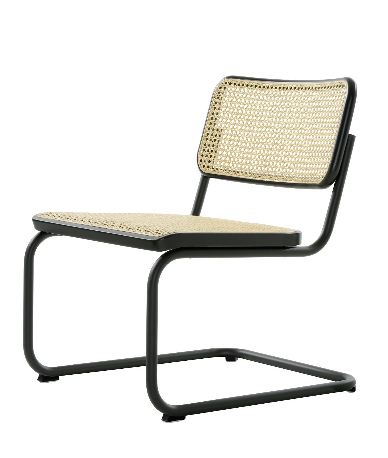 Thonet S 32 VL Lounge Chair Sessel mit Rohrgeflecht in Schwarz, seitliche Ansicht.