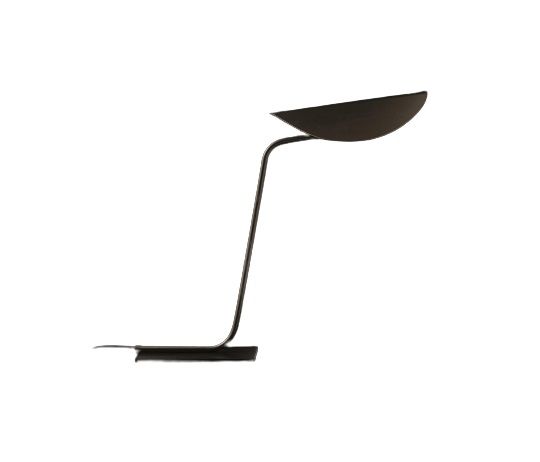 Schwarze Oluce Plume Tischleuchte mit minimalistischem Design und sanftem Licht für den Schreibtisch.