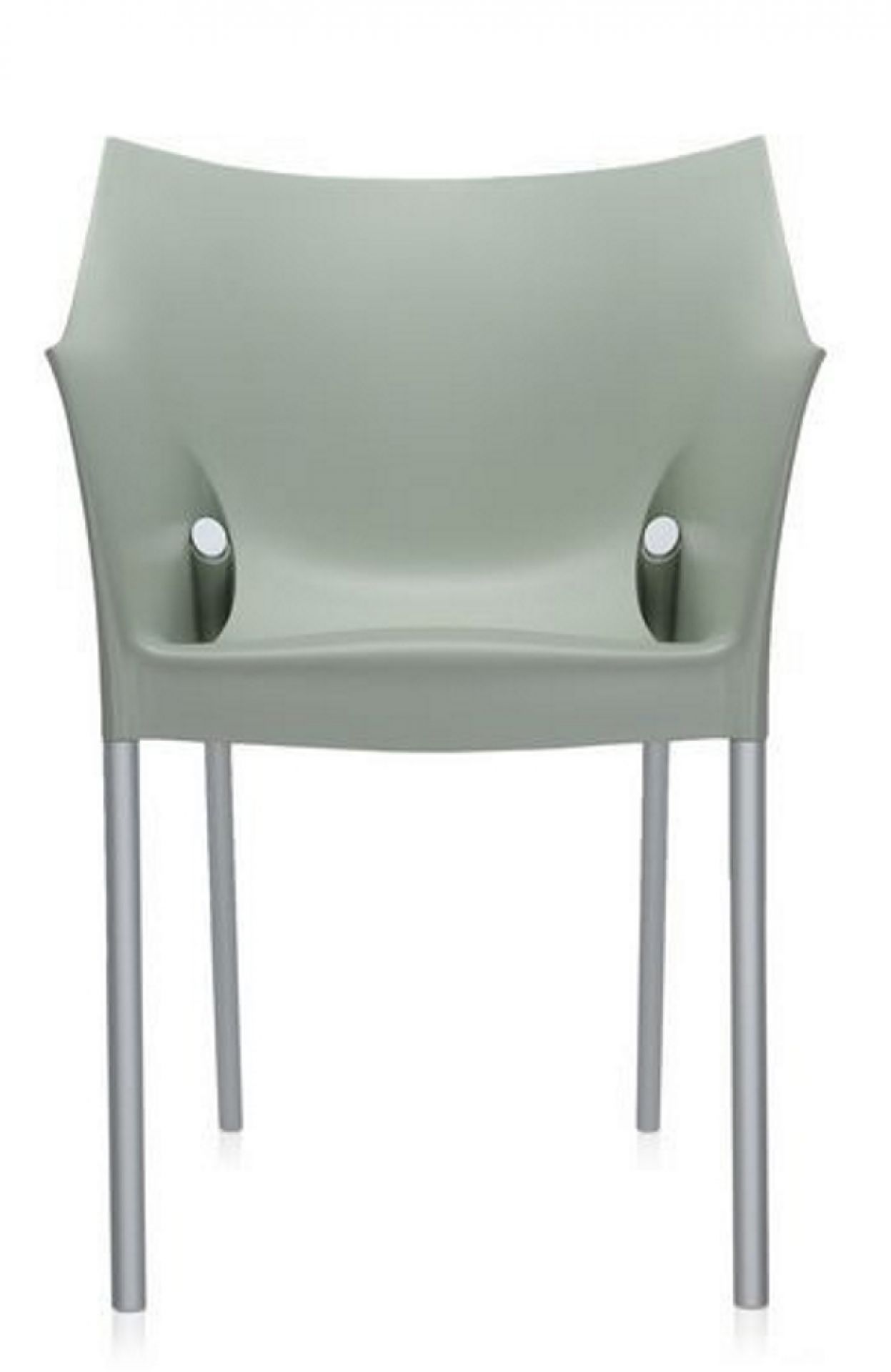 Dr. No Stuhl von Kartell in Wachsweiß mit silberfarbenen Beinen, Frontansicht.