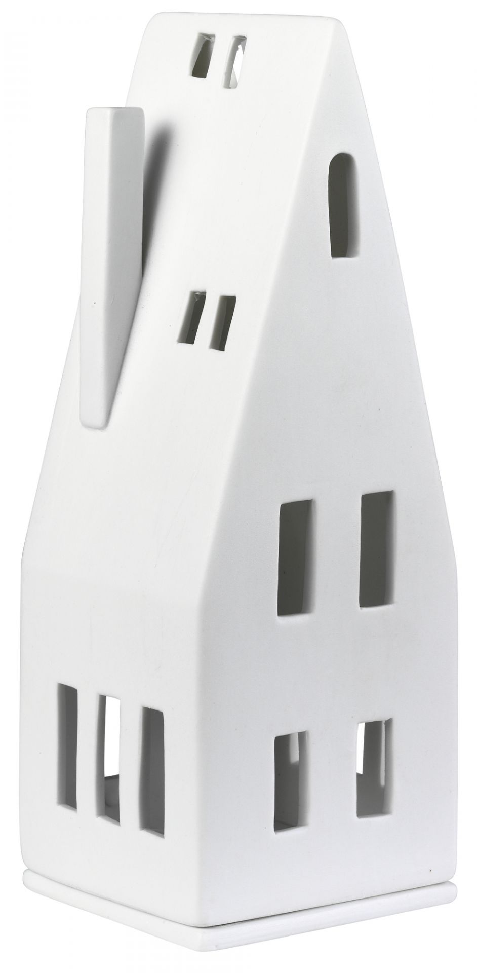 Weißes Keramik Lichthaus Spitzdach mit Rädern, 20 cm, für stimmungsvolle Beleuchtung im Innenbereich.