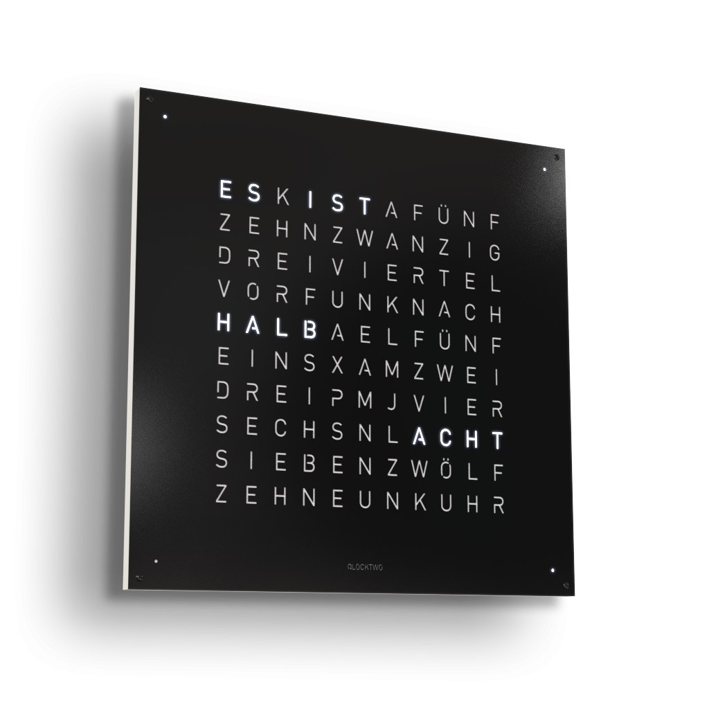 Earth 90 Steel Series Wanduhr / Zeitobjekt Deutsch QLOCKTWO