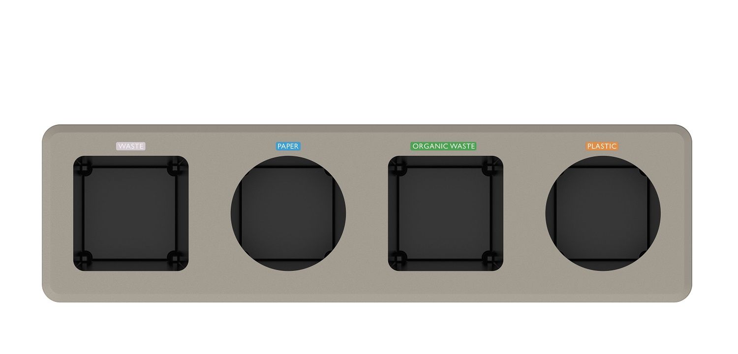 Dunk 4 Abfalltrennsystem für Restmüll, Papier, Biomüll und Plastik, Ansicht von oben.