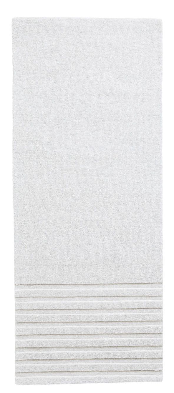 Weißer Kyoto Rug Teppich von Woud, 80x200 cm, mit gerippter Textur. Moderner Teppich für Wohnzimmer.