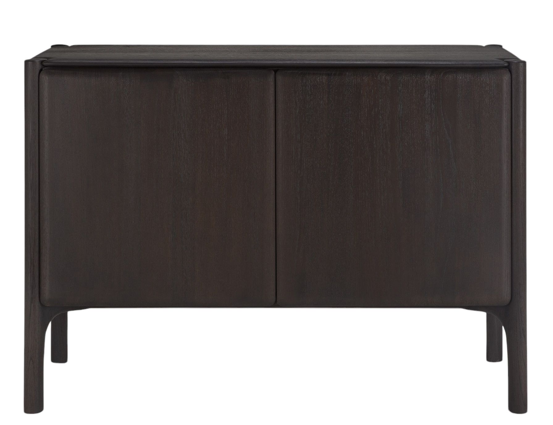 Dunkles Ethnicraft Sideboard aus Holz mit zwei Türen und schlichtem Design.