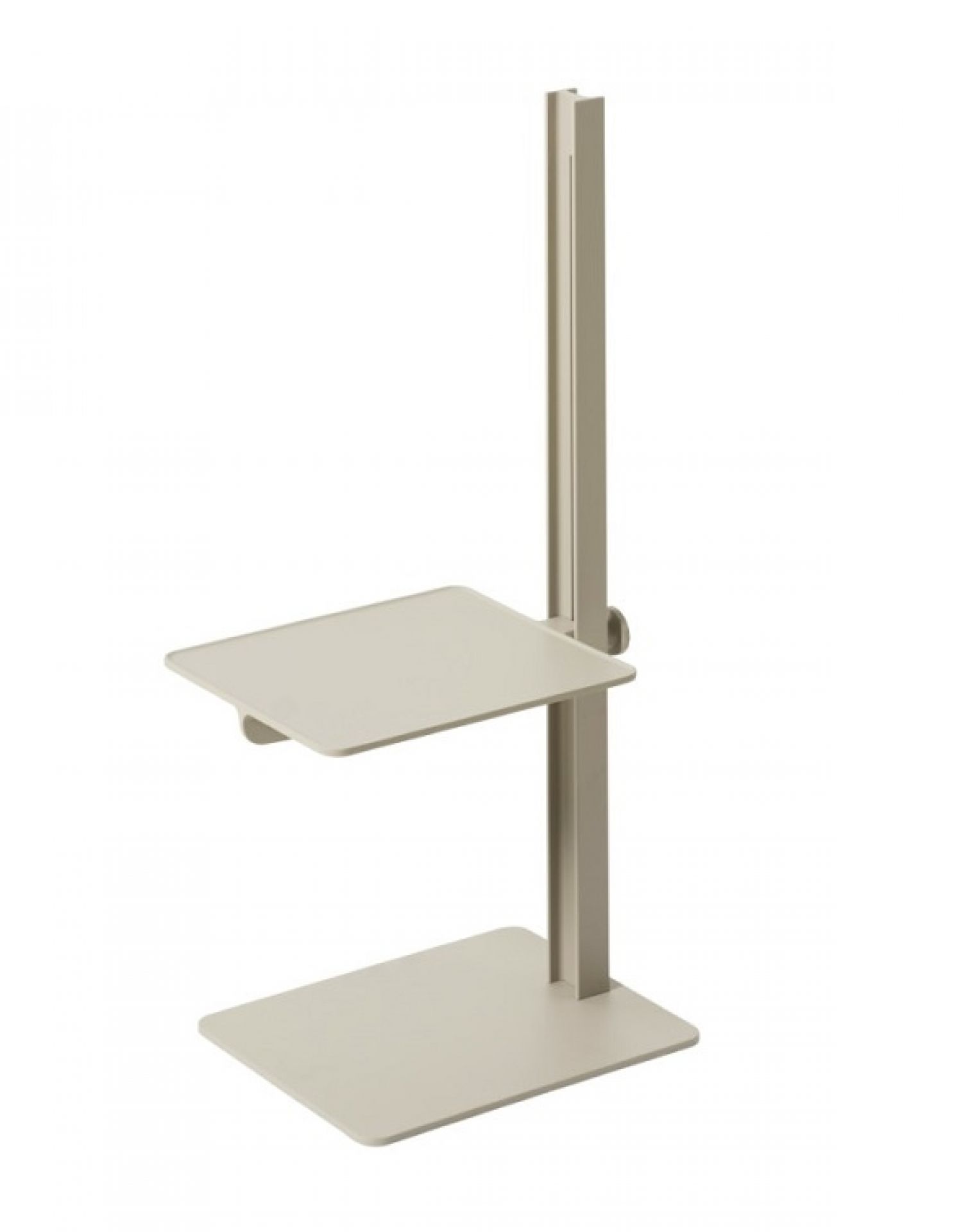 Beiger Museum Sidetable Beistelltisch von String Furniture, höhenverstellbar, mit zwei Ablageflächen.