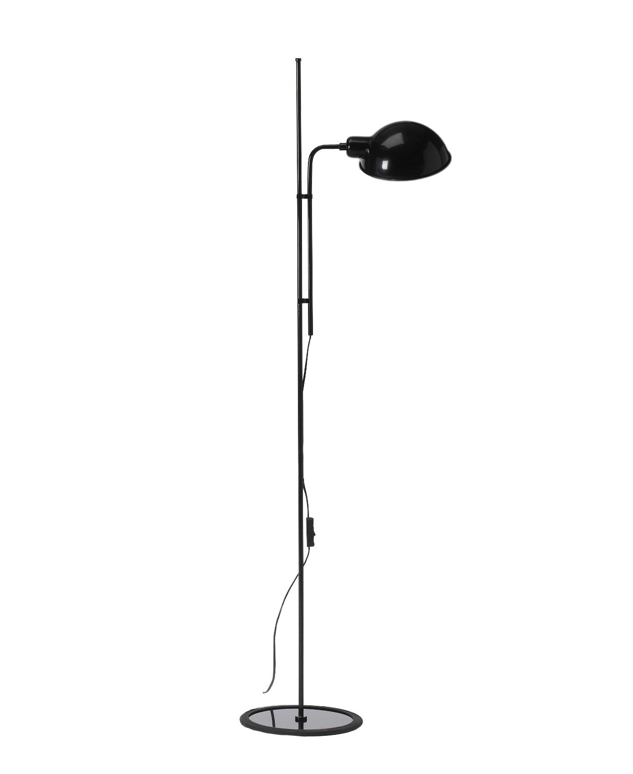 Schwarze Funiculí Stehleuchte von Marset: Moderne Stehlampe mit verstellbarem Schirm und Fußdimmer.
