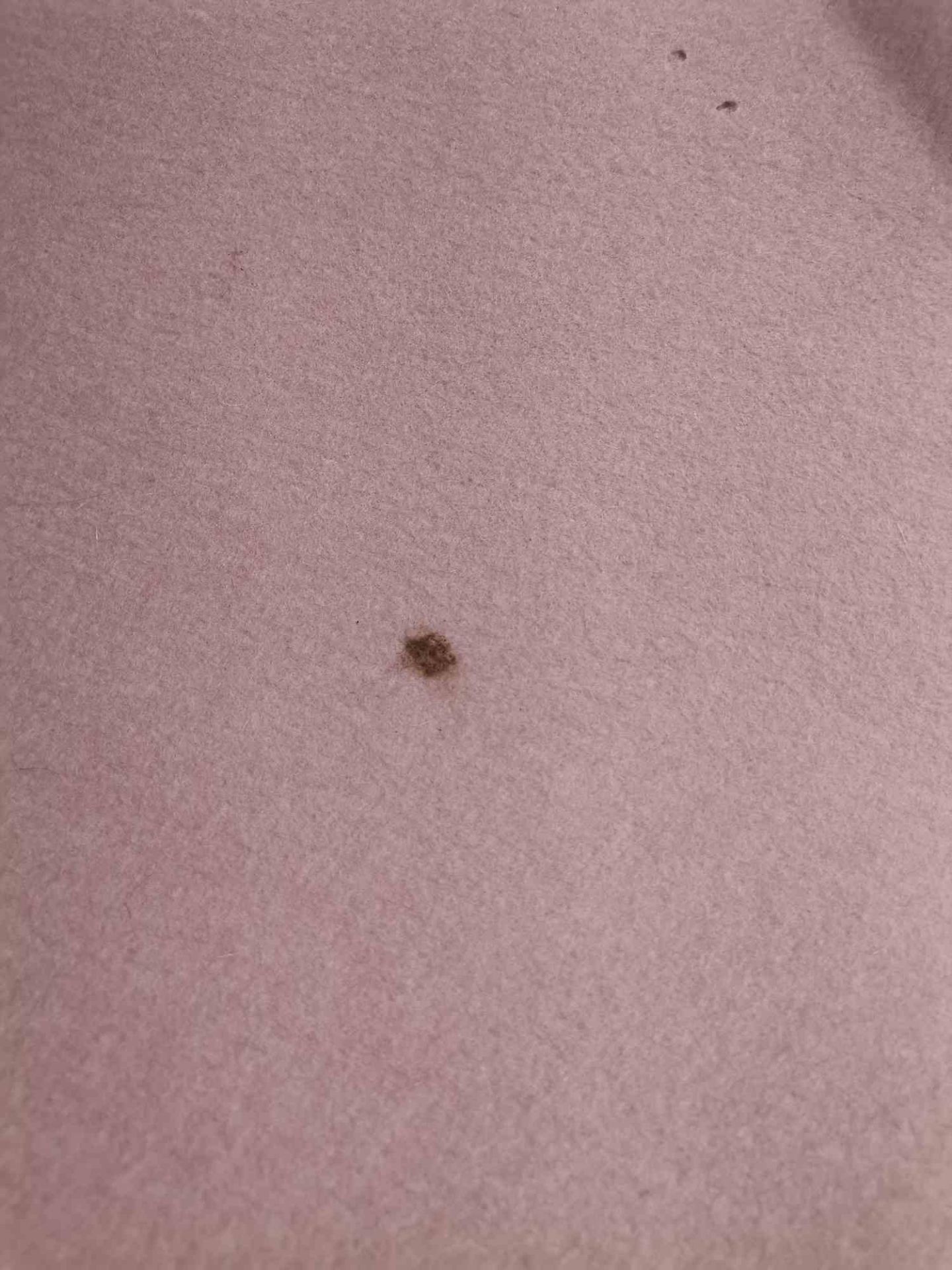 Detailaufnahme des puderfarbenen Hey Sign Teppichs 140x200 cm mit kleinem Fleck, Mängelexemplar.