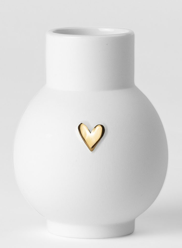Weiße Kugelvase mit goldenem Herz, Mini-Vase für Blumen, dekorative Keramikvase.