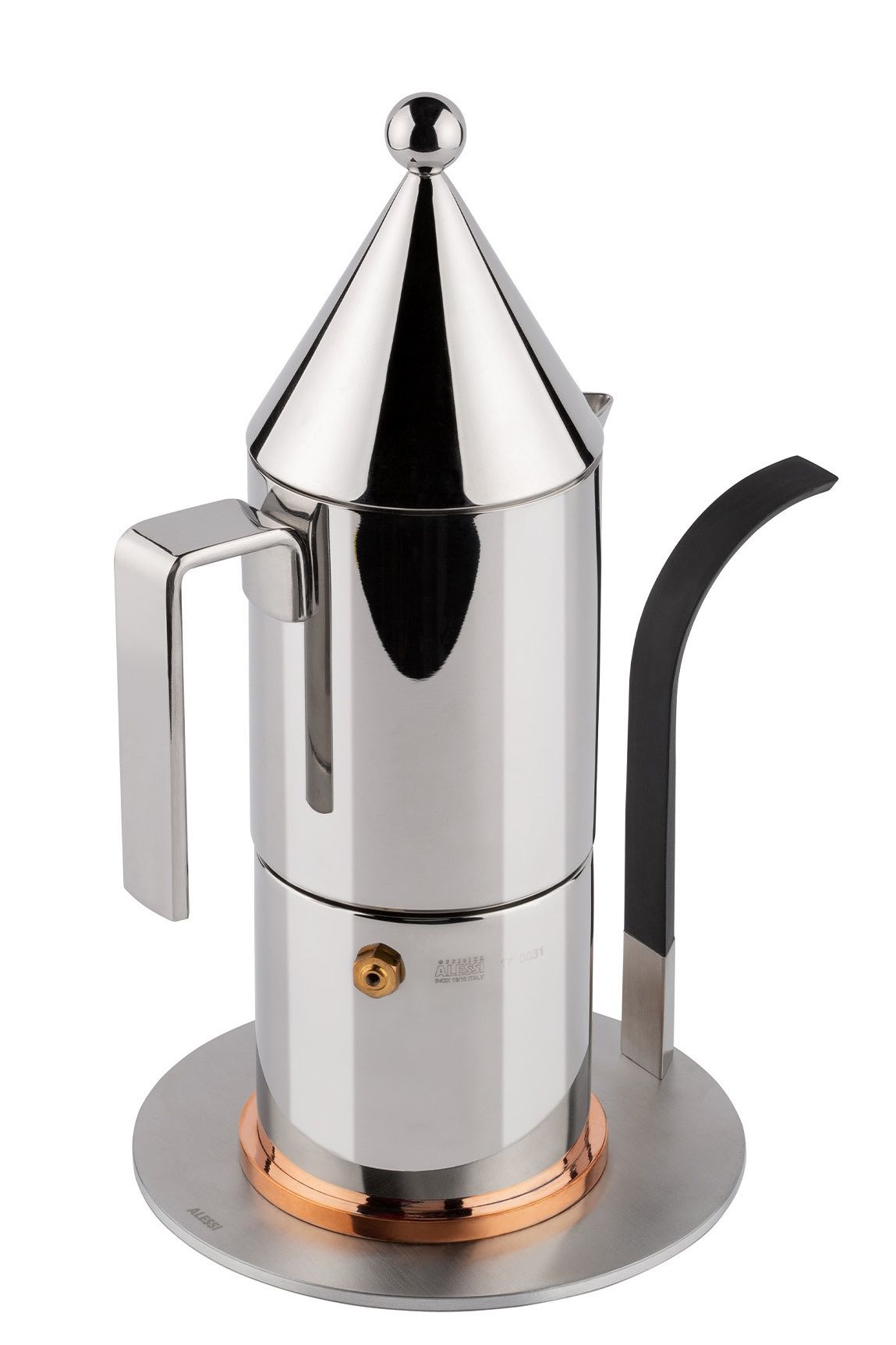 Alessi Esspressokocher mit Induktionsadapter Little Helper MA02, Edelstahl, für Induktionsherde.