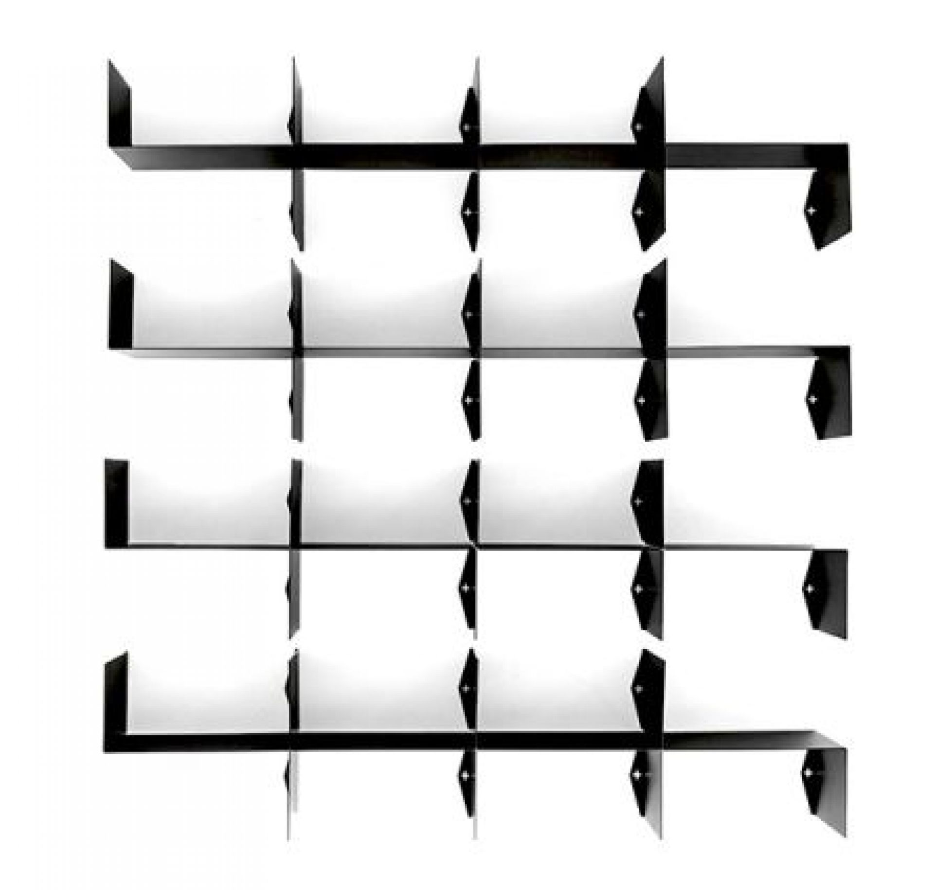 Moroso Z-Shelf 4er Set links, modernes modulares Wandregal in Schwarz, Ansicht von vorne.