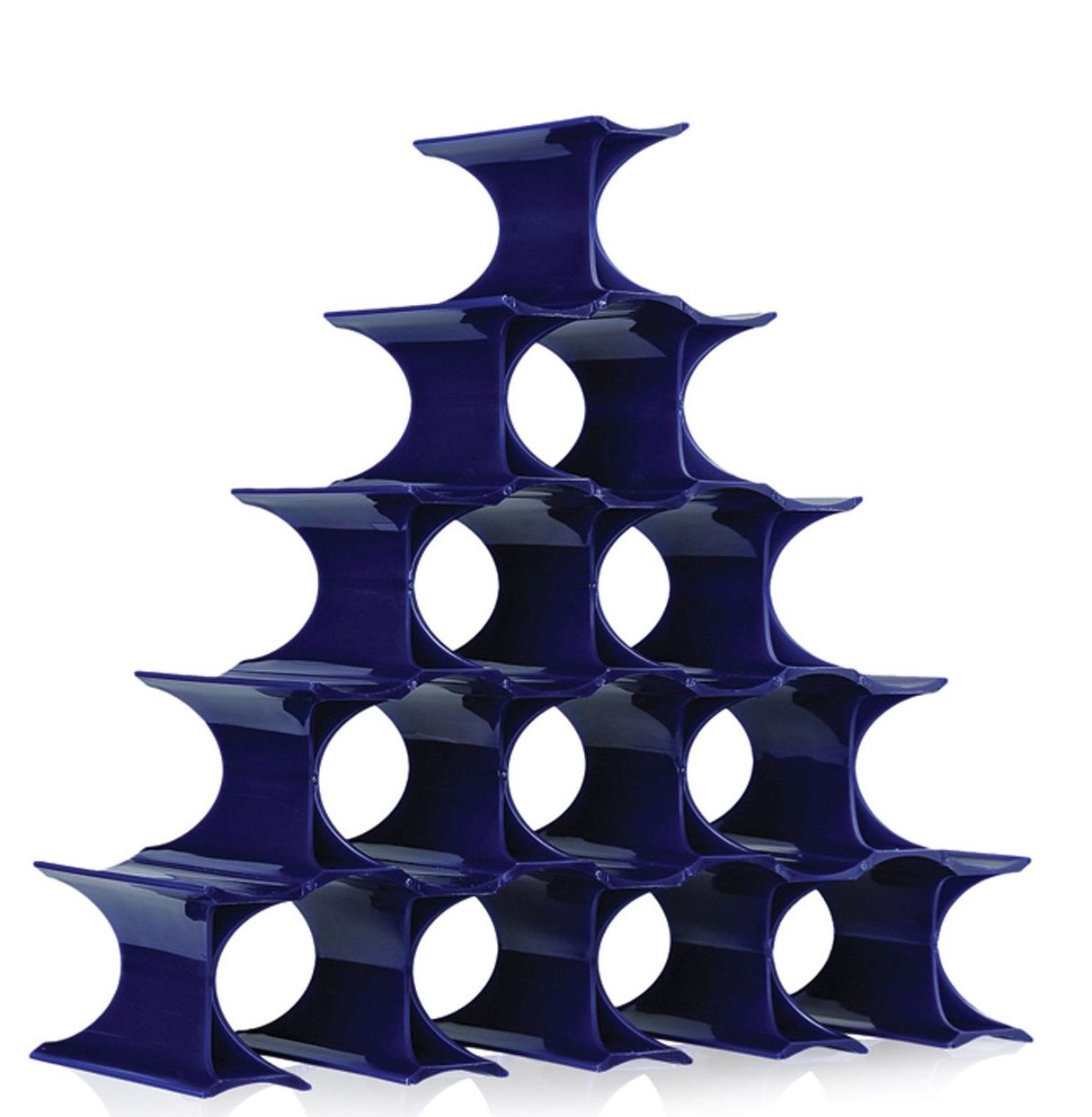 Blaues Infinity Flaschenregal von Kartell, stapelbar und modular für Weinflaschen.